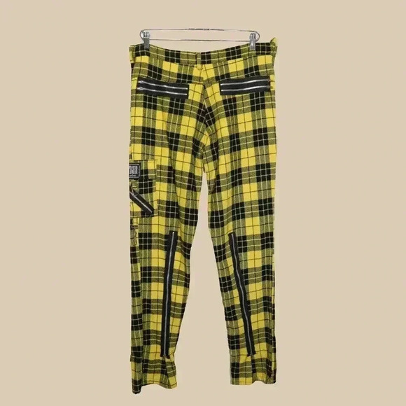 Vintage‎ Mens Yellow Black Plaid Mid Rise Fall Winter Punk Pants Size 36W 32L - Picture 3 of 5